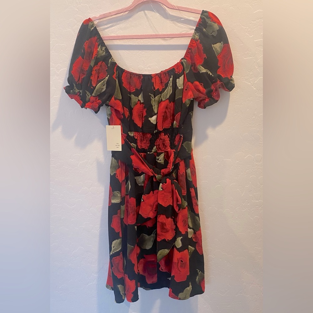 Chic Black Dress with Red and Green Floral Design - Picture 5 of 5